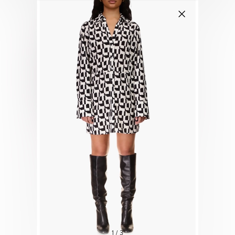 Sanctuary Modern Geo Print Long Sleeve Mini Shirtdress - NWT
